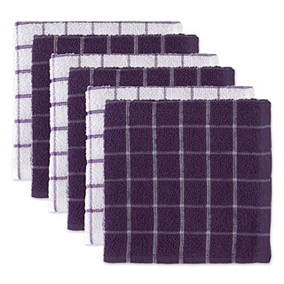 DII Design Basic Terry Collection Windowpane Dishcloth Set, 12x12, Eggplant, 6 Piece