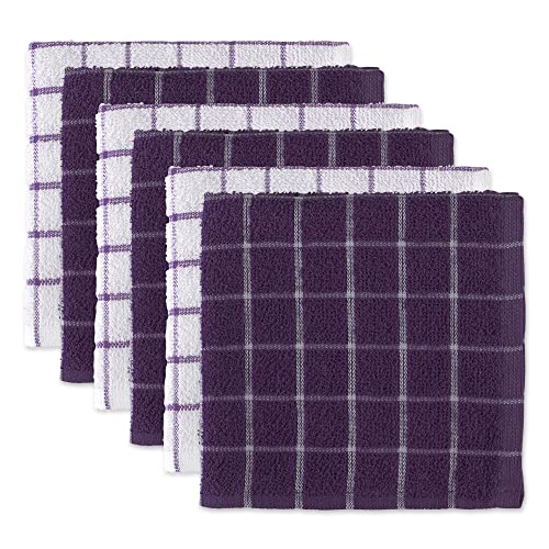 DII Design Basic Terry Collection Windowpane Dishcloth Set, 12x12, Eggplant, 6 Piece