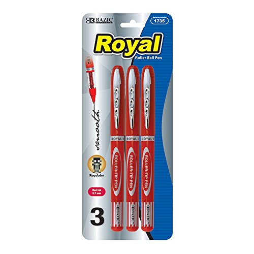 BAZIC Royal Red Rollerball Pen (3/Pack)