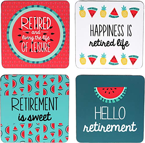 Pavilion Gift Company Set Of 4 Summer Watermelon Themed Retirement Drink Coasters, 4 Inch Square, Multicolor