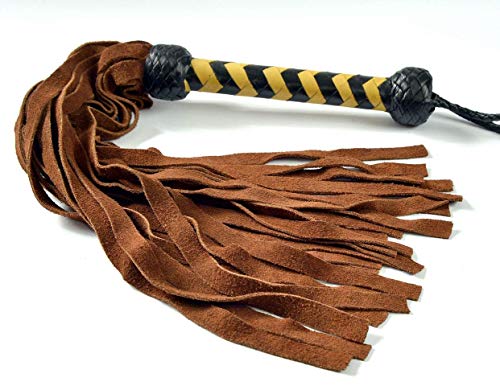 Universe Archery BARE SUTRA Brown Heavy Tails Flogger | Cowhide Thick Leather Fully Handmade | 25 Tails 18" Long 2cm Wide | 9‚Äö√Ñ√π Leather Braided Sturdy Handle Inside Wood | Braided Knob | 27‚Äö√Ñ√π Except Handle Loop | 350g