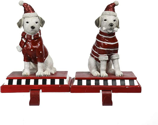 Comfy Hour Joyful Holiday Collection 9" Dog Stocking Hanger, Winter Christmas Decoration, Red, Set of 2, Polyresin