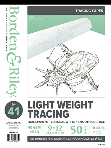 Chartpak Borden & Riley #41 Lightweight Tracing Paper Pad, 9" x 12", 40 GSM/25 LB, 50 White Sheets, 1 Pad Each (041P091250)