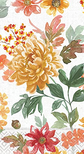 Design Design Generic Fall Floral Guest Towels - 30 CT Autumn Garden Design-Decorative Paper Napkins for Buffet Kitchen or Bathroom Fingertip Hand Towels - Autumn Thanksgiving Friendsgiving Theme, 8 x 4.5-Inch