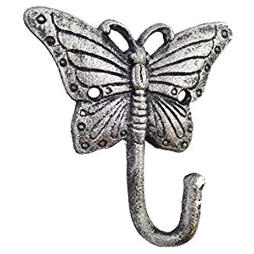 Hampton Iron Handcrafted Model Ships Rustic Silver Cast Iron Butterfly Hook 6" - Iron Wall Hook - Butterfly Decor Id