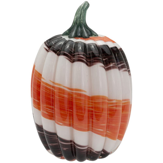 Boston International Pumpkin Fall Harvest Thanksgiving Tabletop Decorations Hand Blown Glass, Large, Autumn Swirl