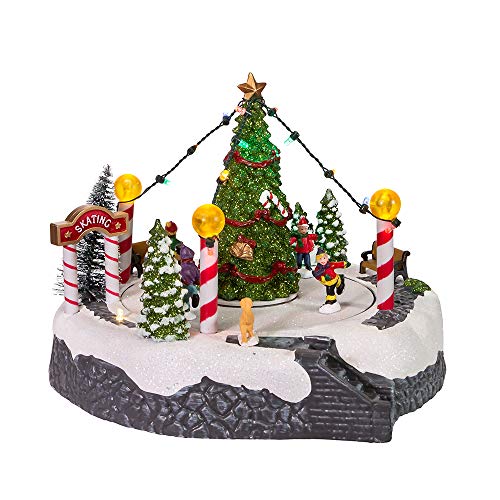 Kurt Adler Adler 7-Inch Battery-Operated Musical LED Ice Rink with Tree Table Piece, Multi