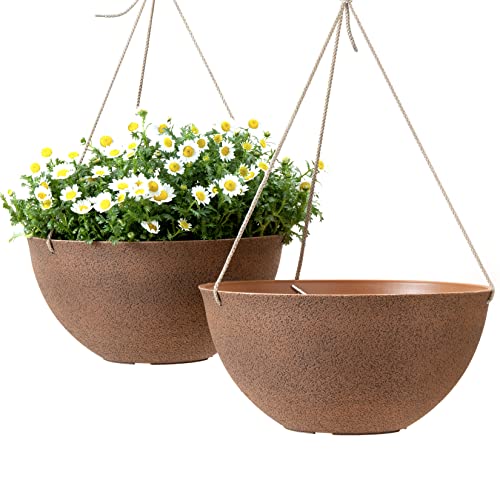 La Jol√≠e Muse Hanging Flower Pots for Outdoor Plants, Garden Hanging Planters Set of 2(13.2 Inch, Terracotta Color)