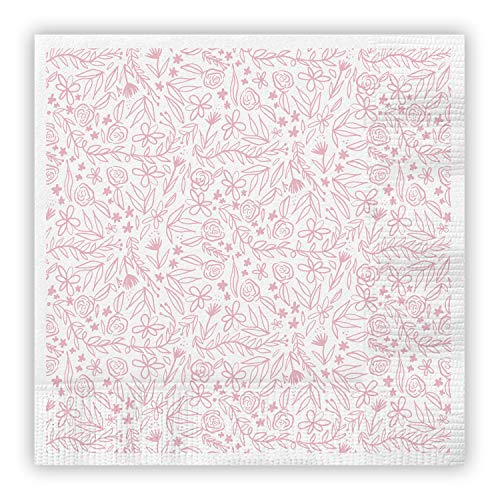 Creative Brands Slant Collections Wedding Cocktail/Beverage Paper Napkins, 20-Count, Pink Flowers