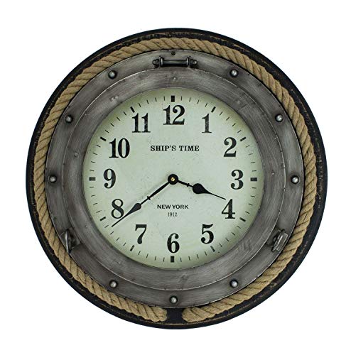 Moby Dick Specialties Magoo's 20" Round Wall Clock - Ship's TIME New York Porthole Clock with Rope Trim