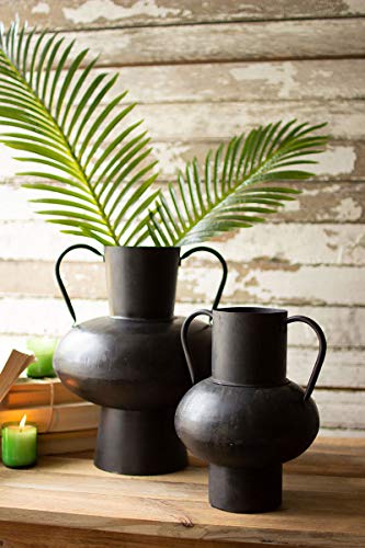 KALALOU NDE1402 Waxed Black Metal Urns with Handles, Set of 2