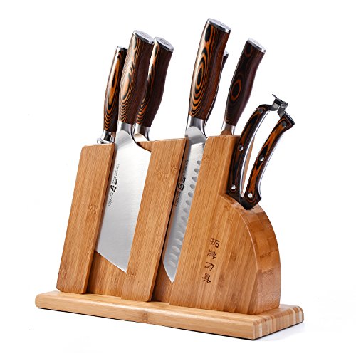 TUO Cutlery 8-pcs Kitchen Knife Set - Forged German X50CrMoV15 Steel - Rust Resistant - Full Tang Pakkawood Ergonomic Handle - Kitchen Knives Set with Wooden Block - Fiery Phoenix Series