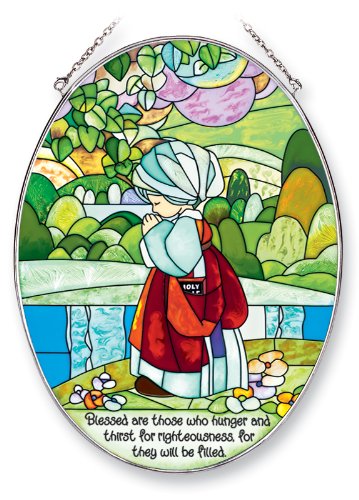Amia Precious Moments Suncatcher, Blessed Are Those Who Hunger and Thirst for Righteousness for They Will Be Filled, 9-Inch by 6-1/2-Inch