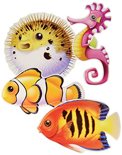 Beistle Sea Fish Cut Outs for Luau Theme Party Decorations and Supplies, 12.25" - 13.75", Multicolored