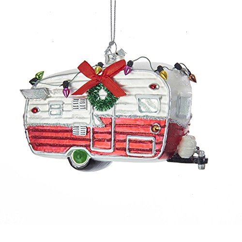 Kurt Adler Red and White Camping Car Glass Ornament