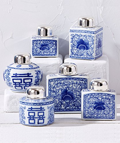 Two's Company Canton Collection Set of 6 Tea Jars with Nickel-Plated Lid