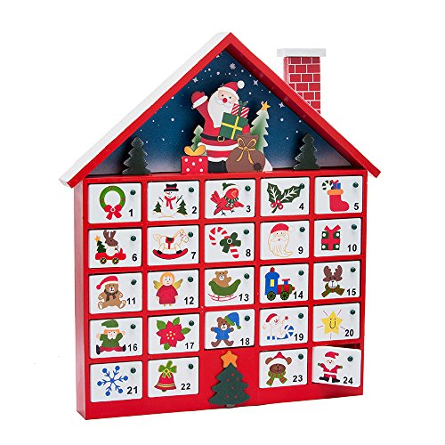 Kurt Adler C6300 Wooden Santa House Advent Calendar W/O Ornaments, 16-Inch