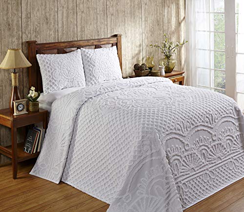 Better Trends Trevor Collection is Super Soft and Light Weight in Medallion Design 100% Cotton Tufted Unique Luxurious Machine Washable Tumble Dry, Queen Bedspread Set, White