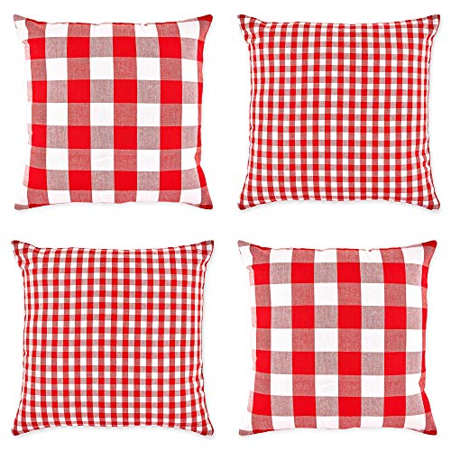 DII Design Throw Pillow Cover Collection Decorative Square, 18x18, Red Gingham, 4 Piece