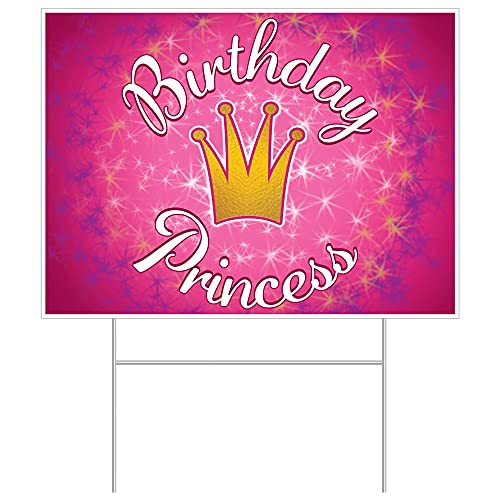 Beistle Plastic Birthday Princess Yard Sign With Stake Outdoor Lawn Decorations, 11.5" x 15.5", Pink/Purple/White/Yellow