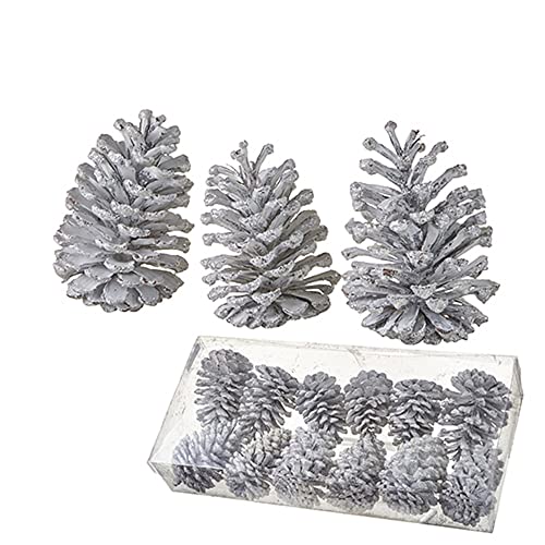 RAZ Box of Large White Glittered Pinecones, Set of 12, 5.50-inch Length