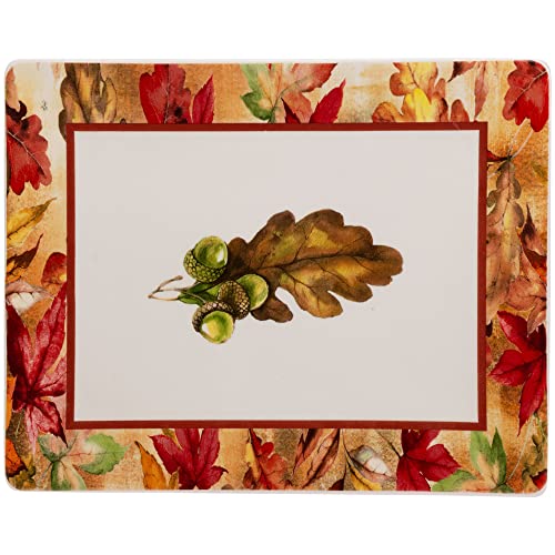 Boston International Ceramic Tray Dishwasher and Microwave Safe Fall Thanksgiving Serving Plate, 10" x 8", Bright Autumn