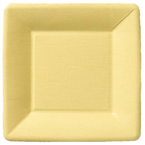 Boston International Ideal Home Range IHR Square Disposable Dessert Paper Plates, 7-Inches, Classic Linen Yellow