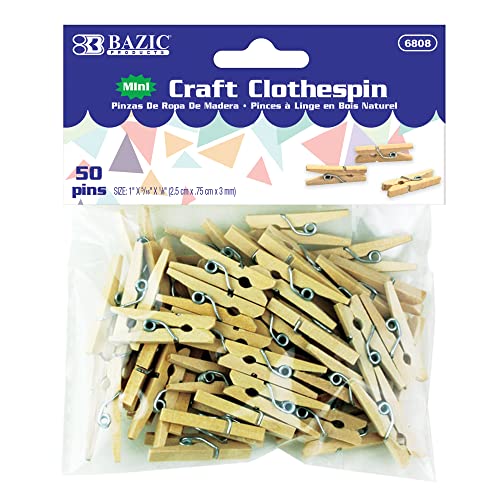 BAZIC Clothes Pin Mini 1", Natural Wood Clothespins, Non Toxic Wooden Photo Clips for Art Craft Decor (50/Pack), 1-Pack