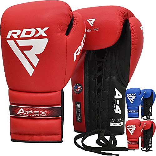 RDX Professional Boxing Fight Gloves, APEX Lace-Up Competition Fighter Gloves, Super Skin Maya Hide Leather, Padded Wrist Support, Multi-Layered, Traditional Extra Long Laces for Firm Secure Fit