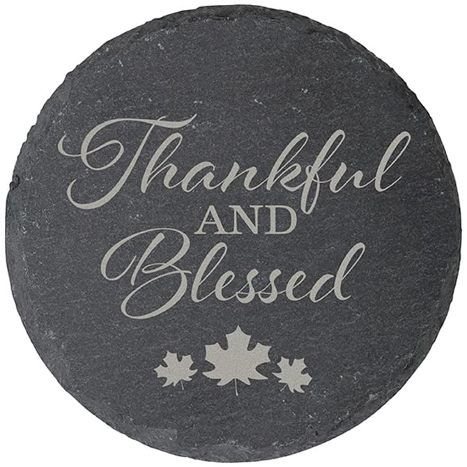 Carson Home Thankful and Blessed Slate Coaster, 4-inch Diameter, Set of 4
