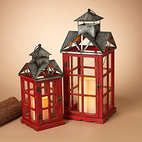 Gerson GIL 2427260 S/2 Nesting Wood and Metal LAN Christmas, 11InL x 11InW x 27InH, Red