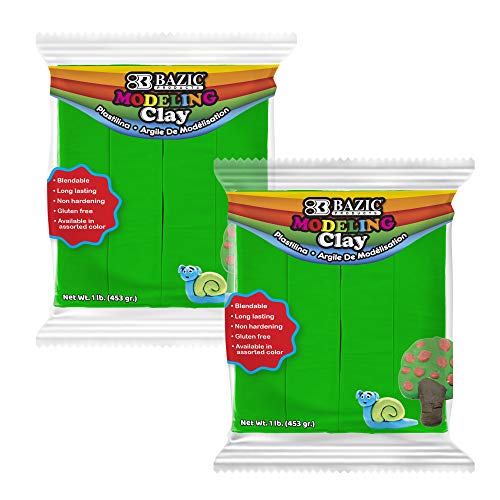 BAZIC Modeling Clay Green Color 1 LB, Light Dough Art Craft, Non Toxic Gift for Artist Kids Toddler Boys Girls, Bulk for Classroom, 2-Packs