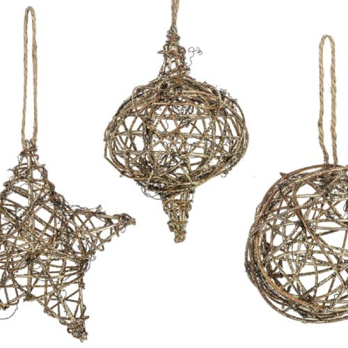 Ganz MX183247 Twig Shape Holiday Ornaments, Set of 3