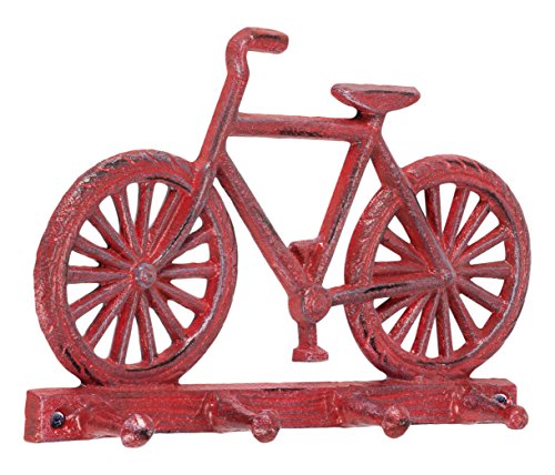 Abbott Collection  Cast Iron Bicycle Quadruple Wall Hook, Antique Red