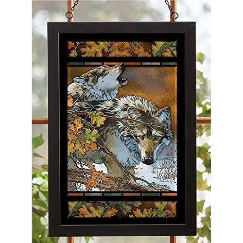 Wild Wings(MN) Wild Wings 5386498041 Stained Glass Art, 20-inch Height (Body Language Wolves)