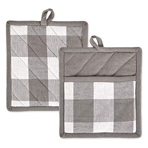DII Design Buffalo Check Kitchen Collection, Classic Farmhouse Kitchen Set, Potholder, One Size, Gray & White, 2 Piece