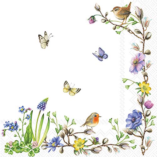 Boston International IHR 3-Ply Lunch Paper Napkins, 6.5 x 6.5-Inches, Easter Flowers