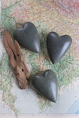 KALALOU A5741 SET OF SIX HAND CARVED STONE HEART-DARK GREY