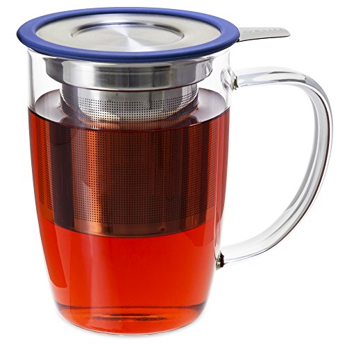 FORLIFE Dew Satin Finish Brew-in-Mug with Basket Infuser Stainless Lid 18 oz Natural Cotton