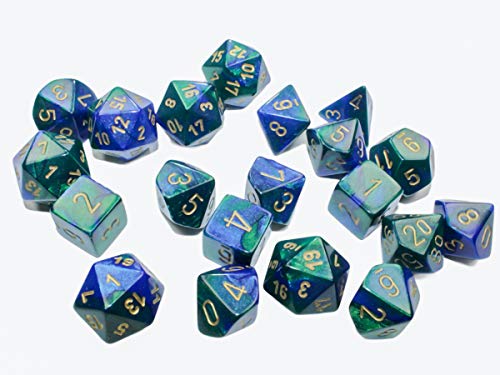 Chessex Gemini Polyhedral 20-Die Set, Blue-Green with Gold Numbers Dice for Dungeons and Dragons (DND), Role Playing Games, MTG, Pathfinder, Table Game, Board Games