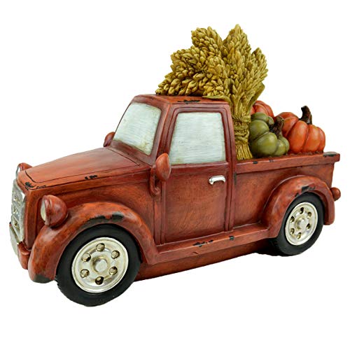 Midwest Design Imports Rustic Truck with Pumpkins and Hay in the Back, 9", Red