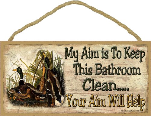 Blackwater Trading Mallard Duck My Aim is to Keep Bathroom Clean Rustic Lodge Cabin Decor 5"x10"