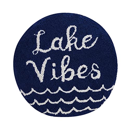 Peking Handicraft 30TG611C16RD Poly Filled Hook Throw Pillow, Wool and Cotton (Lake Vibes, 16-inch Diameter)