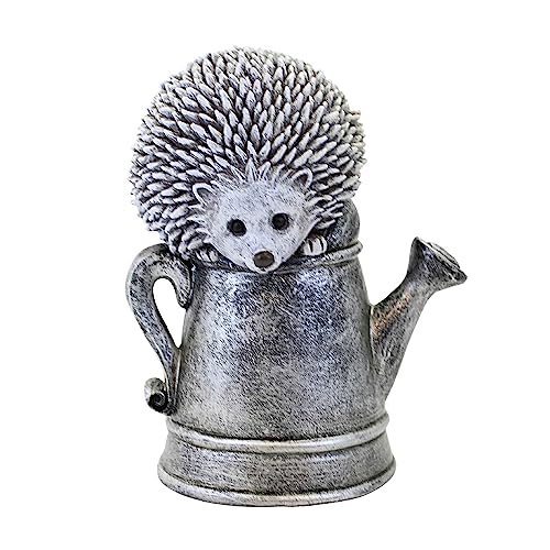 Roman Pudgy Pals Hedgehog in Watering Can Garden Statue, 9-inch Height, Outdoor Decoration