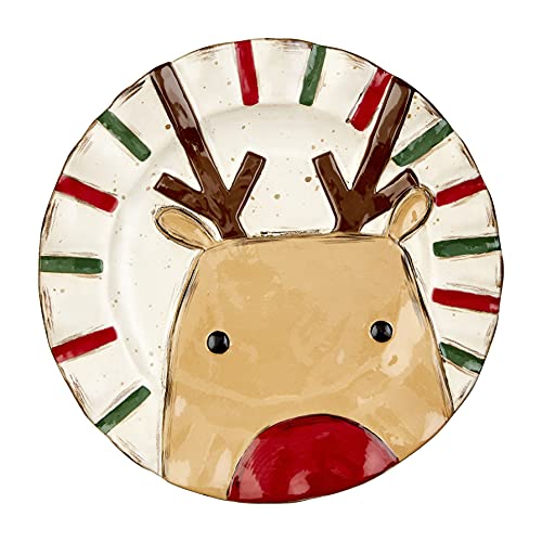 Mud Pie Reindeer Christmas Salad Plate, 8-inch Diameter