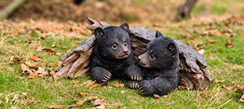 Hi Line Gift Black Bear Cubs Hiding Under Log Statue