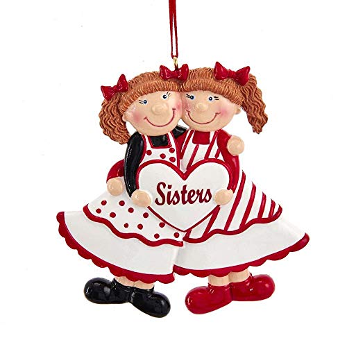 Kurt Adler A1971 Sisters of 2 with Heart Ornament for Personalization, 3-inch Height, Resin