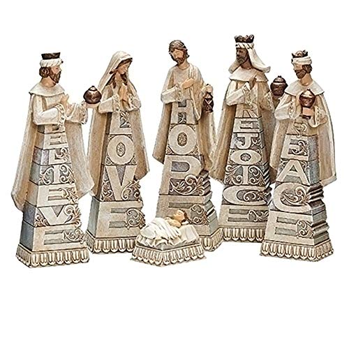 Roman 133029 Nativity Stacked Words in Skirt, Set of 6, 8-inch Height, Resin