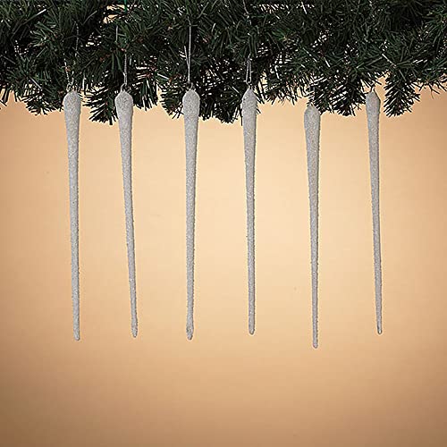 Gerson 2655230 White Glittered Glass Icicles, Set of 6, 10-iinch Height