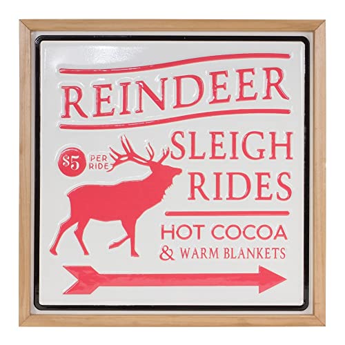 Melrose 86677 Reindeer and Sleigh Rides Sign,15.5-inch Square, Metal and Wood